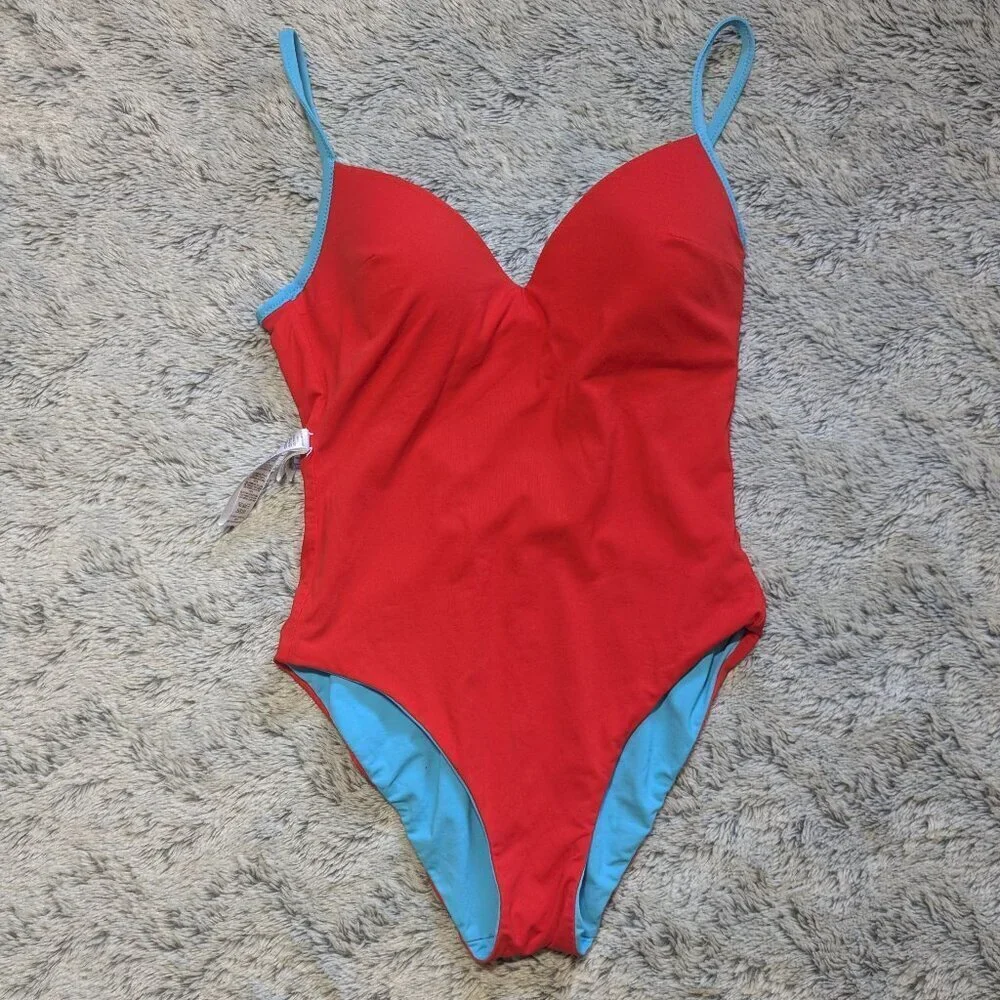 La Perla Luxury Swimsuit One Piece Red Blue Reversible Size US 32C
